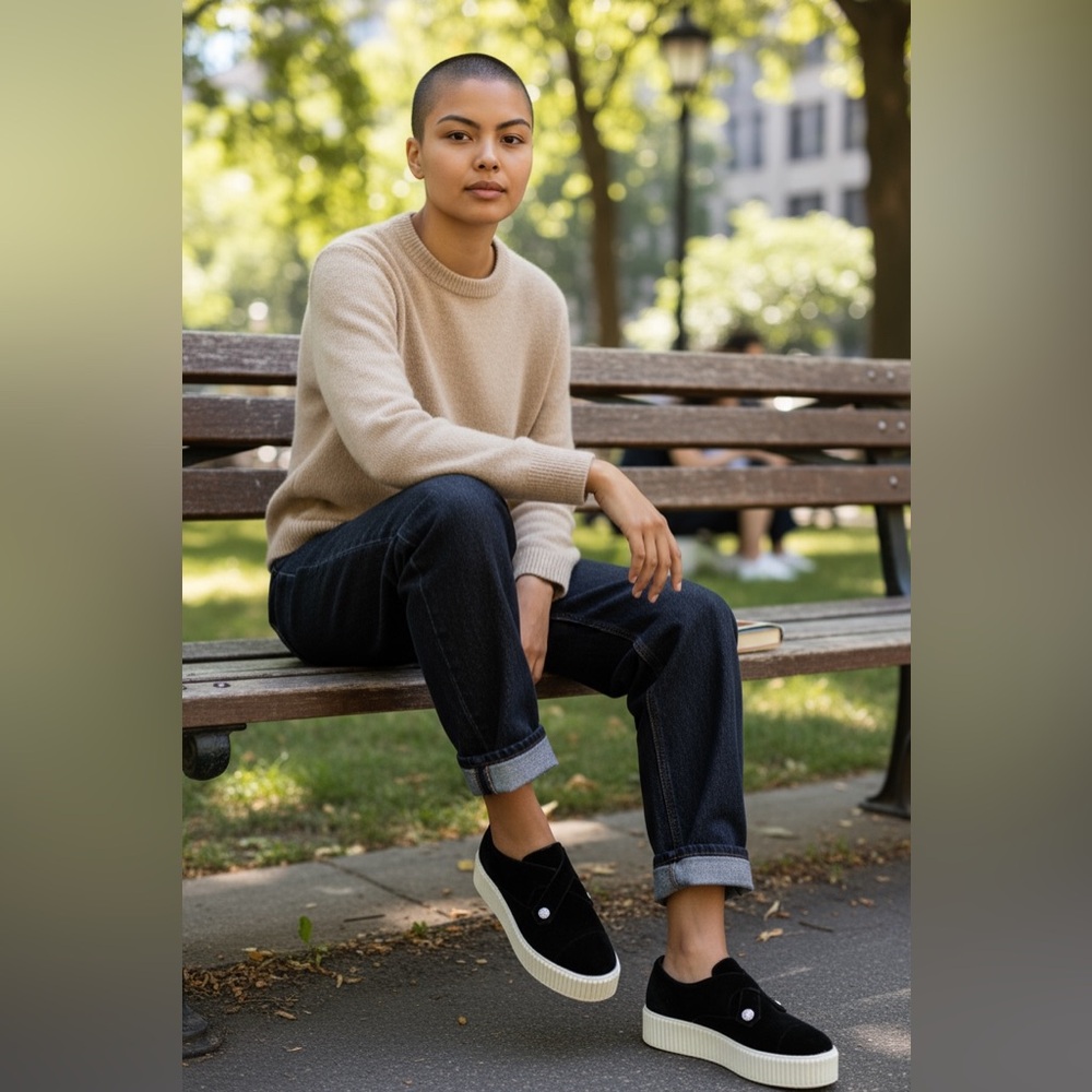 CHANEL Black Velvet Platform Shoes